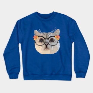 Cat with flower glasses Crewneck Sweatshirt